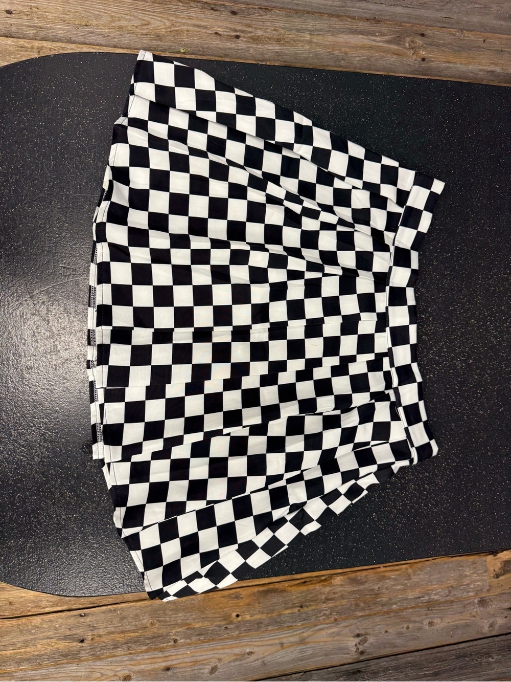 SHEIN Black & White Checkerboard Pleated Skater Skirt